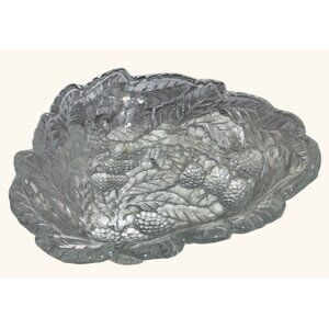 Clear Pressed Glass Leaf & Berry Design Decorative Bowl